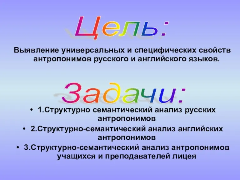 Выявление универсальных и специфических свойств антропонимов русского и английского языков. 1.Структурно семантический