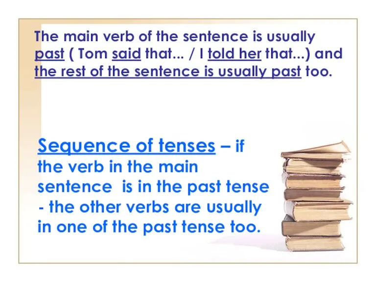 The main verb of the sentence is usually past ( Tom said