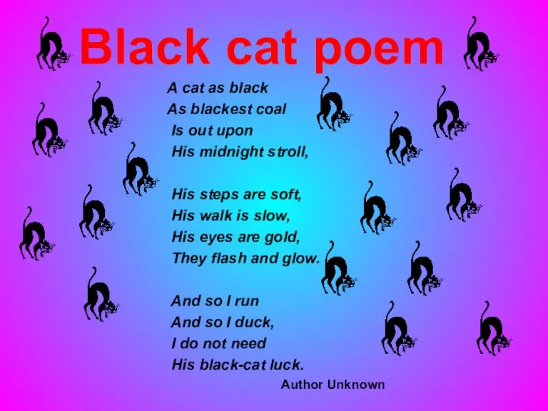 Black cat poem A cat as black As blackest coal Is out