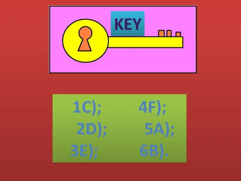 key 1c); 4f); 2d); 5a); 3e); 6b).