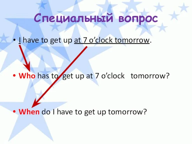 Специальный вопрос I have to get up at 7 o’clock tomorrow. Who