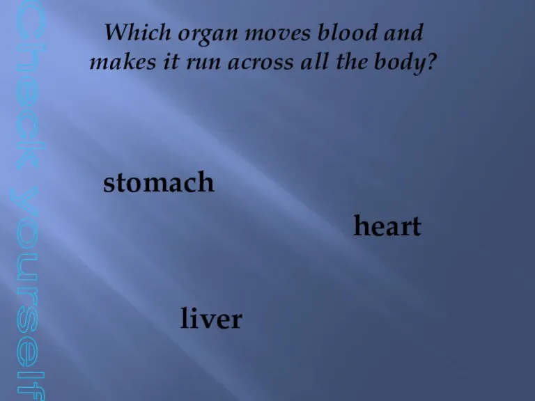 Check yourself Which organ moves blood and makes it run across all