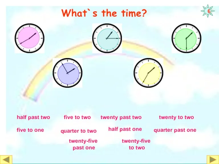 What`s the time? half past one five to one half past two