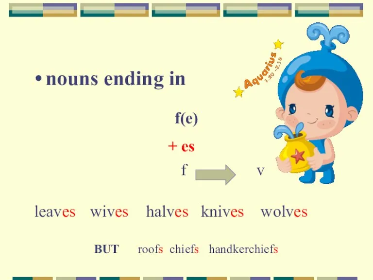 nouns ending in f(e) + es leaves wives halves knives wolves f