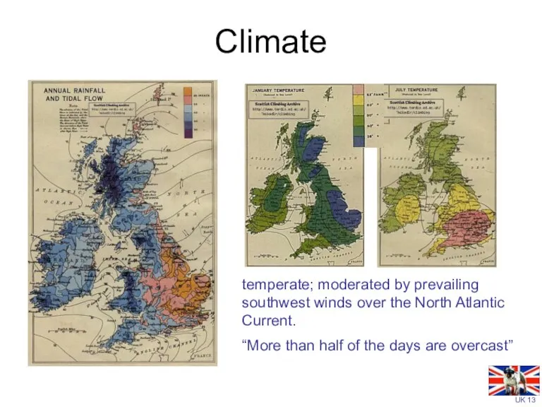 Climate temperate; moderated by prevailing southwest winds over the North Atlantic Current.