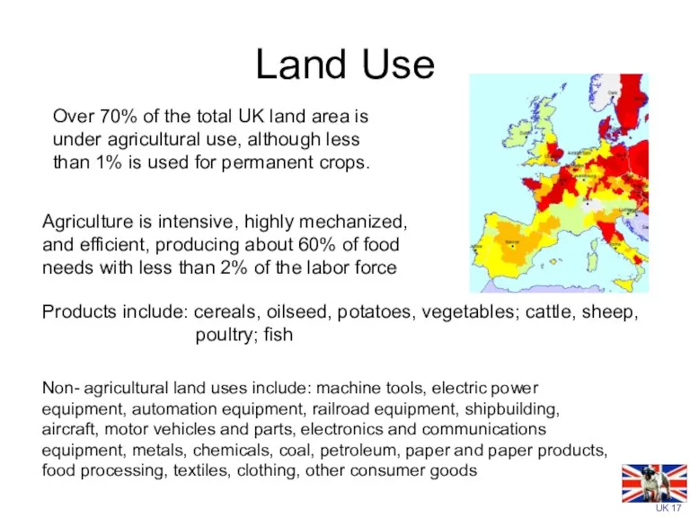 Land Use Agriculture is intensive, highly mechanized, and efficient, producing about 60%