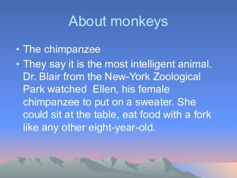 About monkeys The chimpanzee They say it is the most intelligent animal.