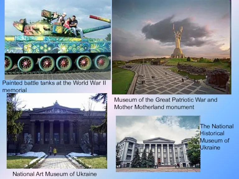 Painted battle tanks at the World War II memorial Museum of the