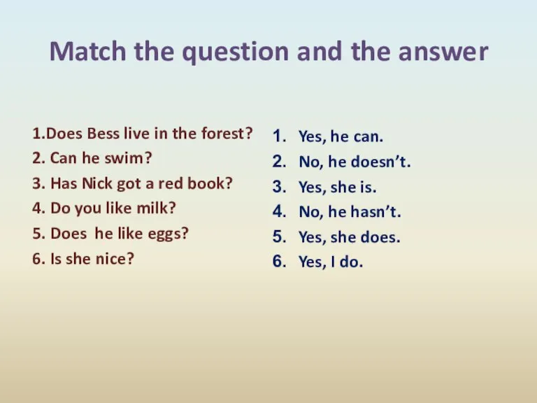 Match the question and the answer 1.Does Bess live in the forest?