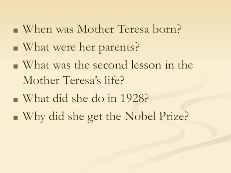 When was Mother Teresa born? What were her parents? What was the