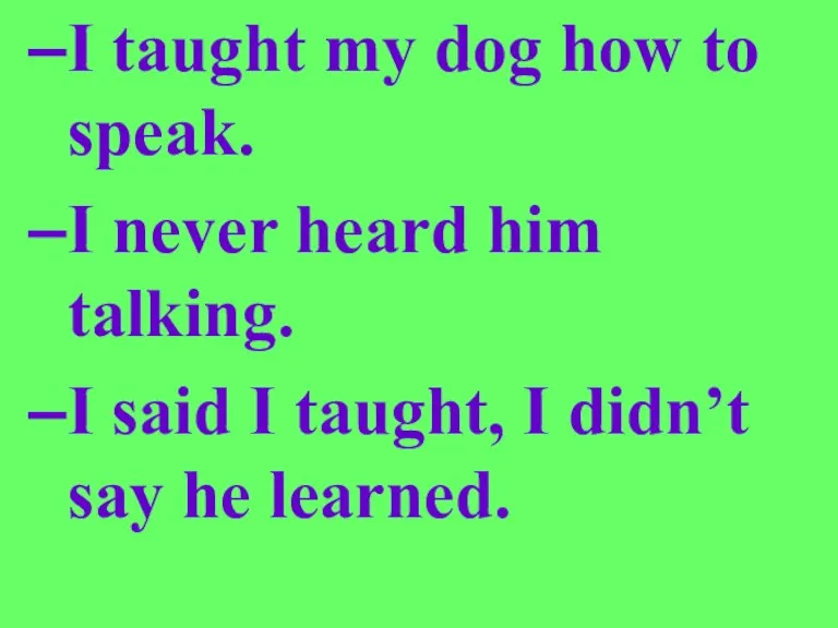 I taught my dog how to speak. I never heard him talking.