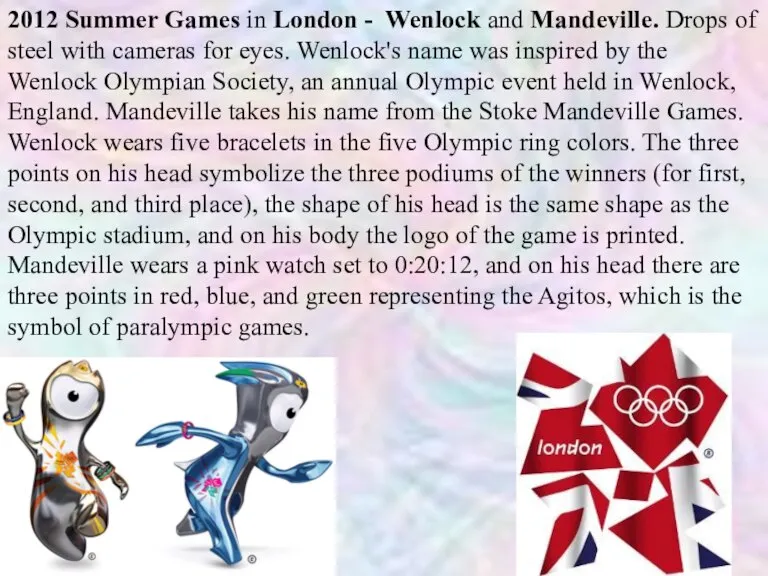 2012 Summer Games in London - Wenlock and Mandeville. Drops of steel