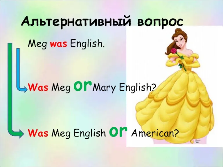 Альтернативный вопрос Meg was English. Was Meg orMary English? Was Meg English or American?