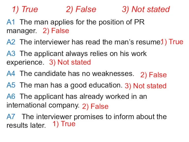 A1 The man applies for the position of PR manager. A2 The