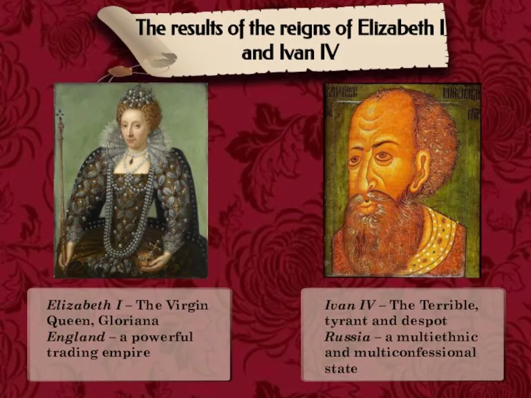The results of the reigns of Elizabeth I and Ivan IV Elizabeth