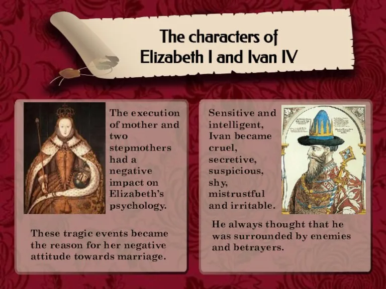 The characters of Elizabeth I and Ivan IV Sensitive and intelligent, Ivan