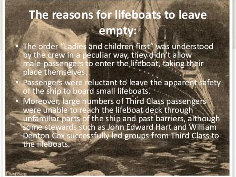 The reasons for lifeboats to leave empty: The order “Ladies and children