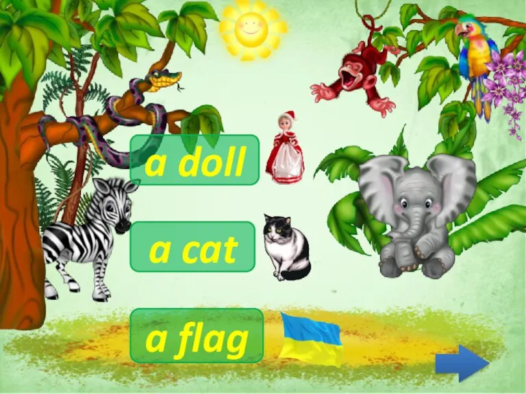 a cat a flag a doll