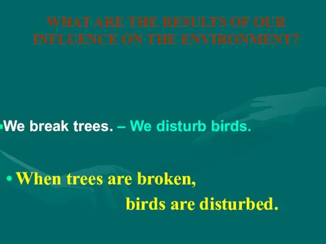 WHAT ARE THE RESULTS OF OUR INFLUENCE ON THE ENVIRONMENT? When trees