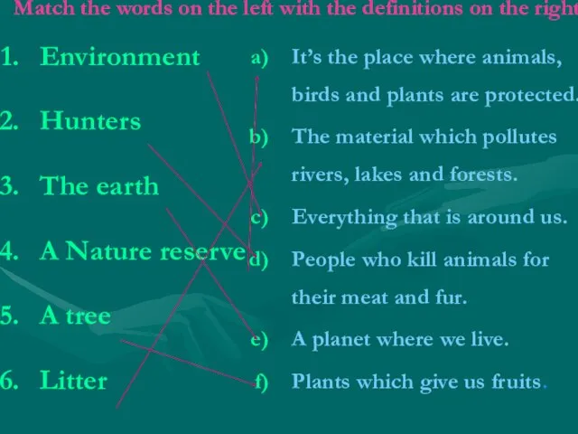 Match the words on the left with the definitions on the right.