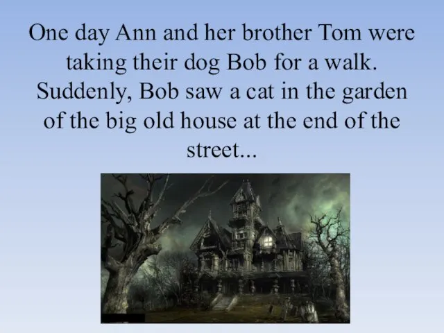 One day Ann and her brother Tom were taking their dog Bob