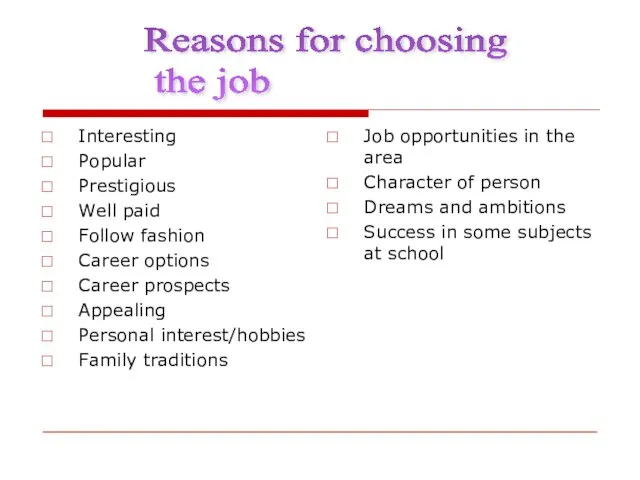 Interesting Popular Prestigious Well paid Follow fashion Career options Career prospects Appealing