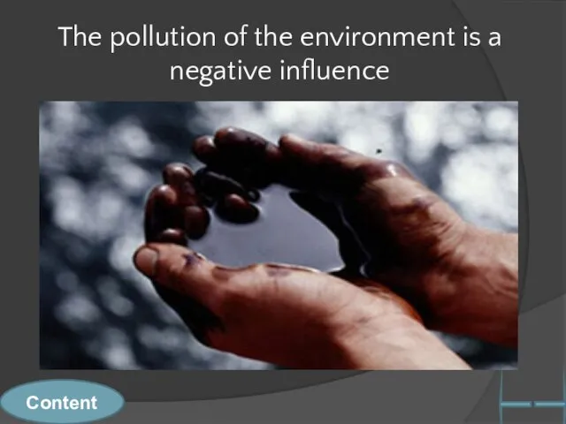 The pollution of the environment is a negative influence Content
