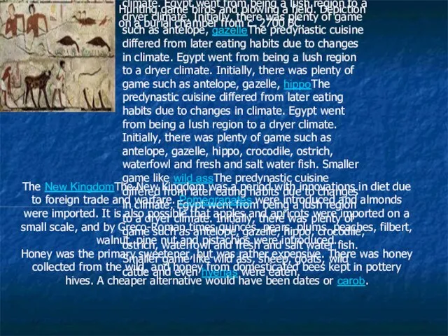 The predynasticThe predynastic cuisine differed from later eating habits due to changes