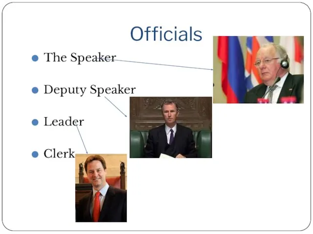 Officials The Speaker Deputy Speaker Leader Clerk