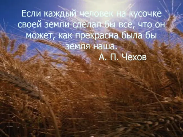 Если каждый человек на кусочке своей земли сделал бы все, что он