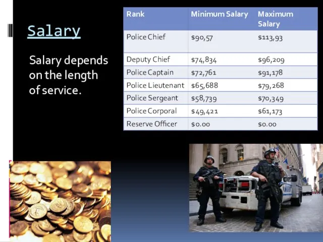 Salary Salary depends on the length of service.