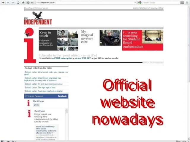 Official website nowadays Official website nowadays
