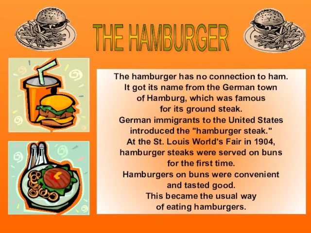 The hamburger has no connection to ham. It got its name from