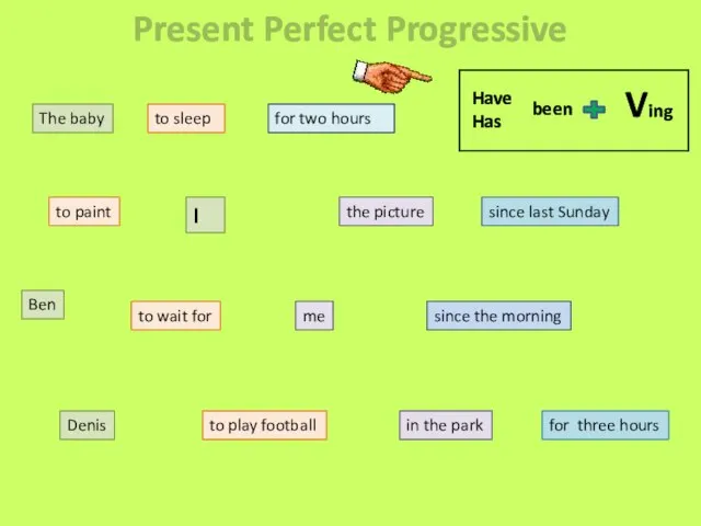 Present Perfect Progressive The baby to sleep for two hours to paint