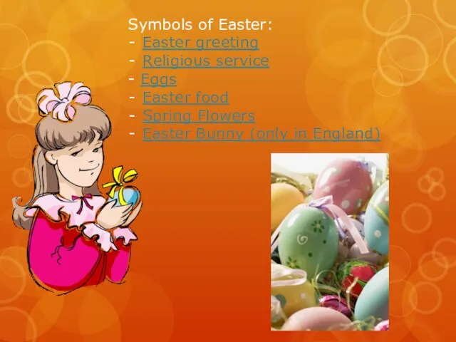 Symbols of Easter: Easter greeting Religious service - Eggs Easter food Spring