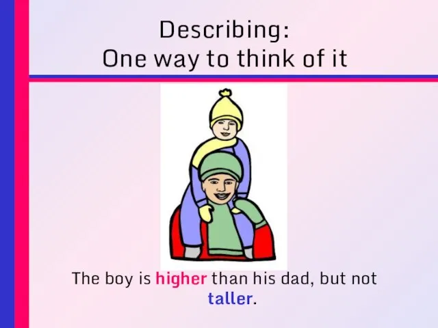 Describing: One way to think of it The boy is higher than