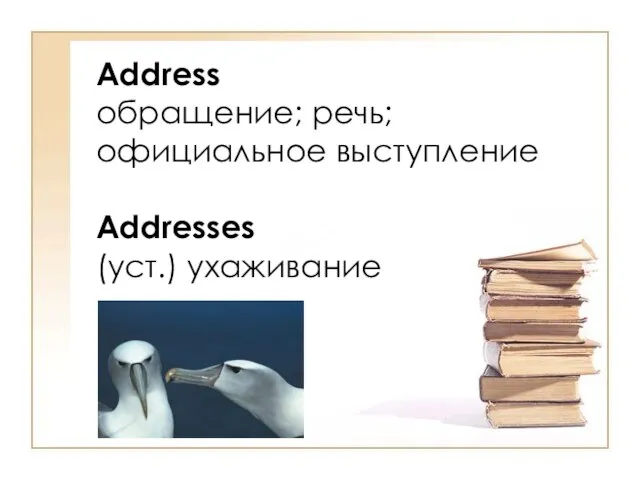 Address обращение; речь; официальное выступление Addresses (уст.) ухаживание