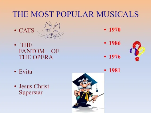 THE MOST POPULAR MUSICALS CATS THE FANTOM OF THE OPERA Evita Jesus