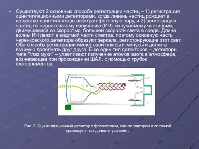 Существуют 2 основных способа регистрации частиц – 1) регистрация сцинтилляционными детекторами, когда