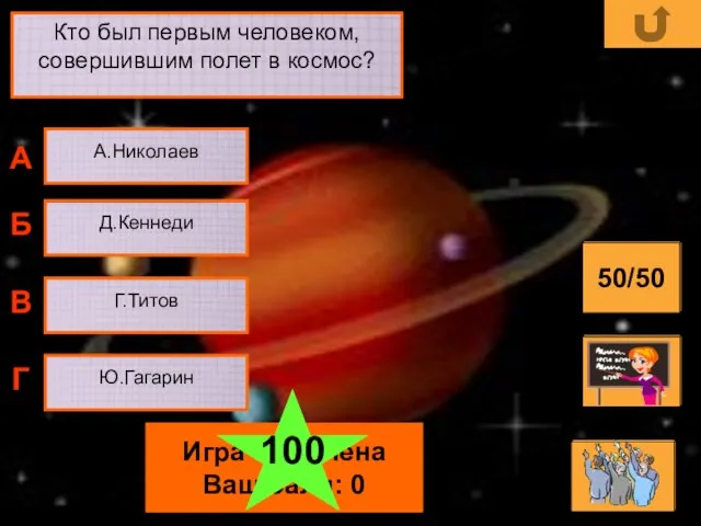 Кто был первым человеком, совершившим полет в космос? А.Николаев Д.Кеннеди Г.Титов Ю.Гагарин