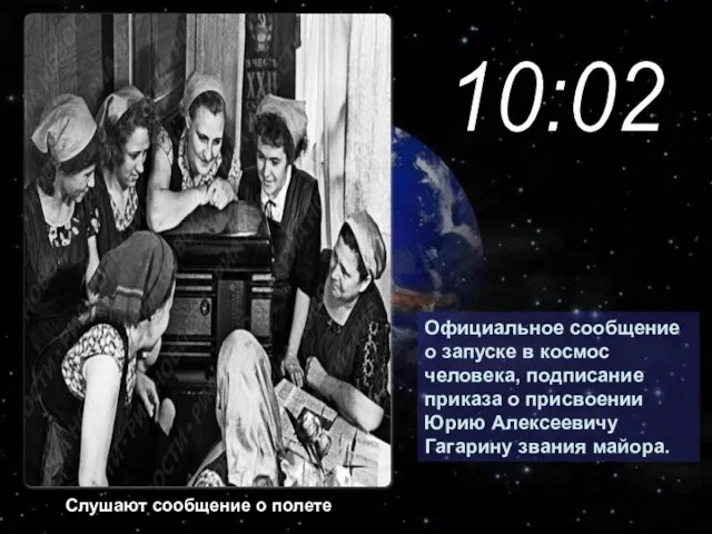 Официальное сообщение о запуске в космос человека, подписание приказа о присвоении Юрию