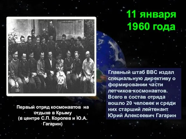 Главный штаб ВВС издал специальную директиву о формировании части летчиков‑космонавтов. Всего в