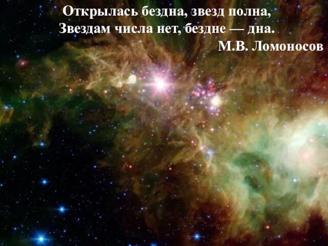 Открылась бездна, звезд полна, Звездам числа нет, бездне — дна. М.В. Ломоносов