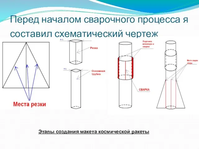 Перед началом сварочного процесса я составил схематический чертеж Этапы создания макета космической ракеты