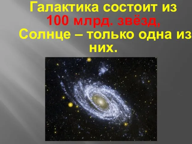 Галактика состоит из 100 млрд. звёзд, Солнце – только одна из них.