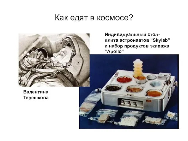 Как едят в космосе? Валентина Терешкова Индивидуальный стол-плита астронавтов “Skylab” и набор продуктов экипажа “Apollo”