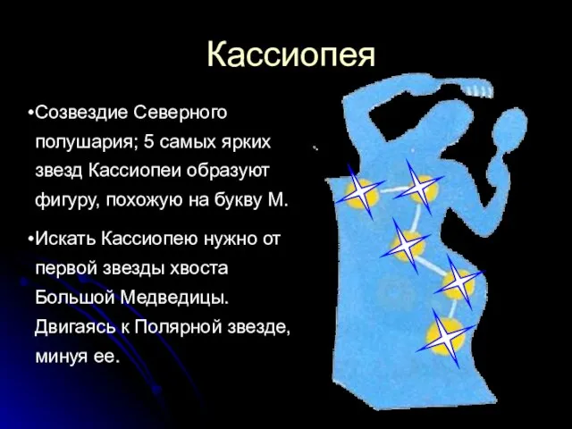 Кассиопея Созвездие Северного полушария; 5 самых ярких звезд Кассиопеи образуют фигуру, похожую