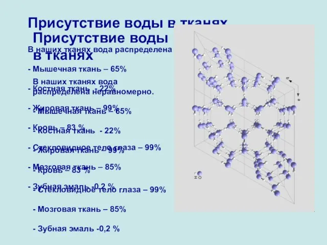 Присутствие воды в тканях В наших тканях вода распределена неравномерно. - Мышечная