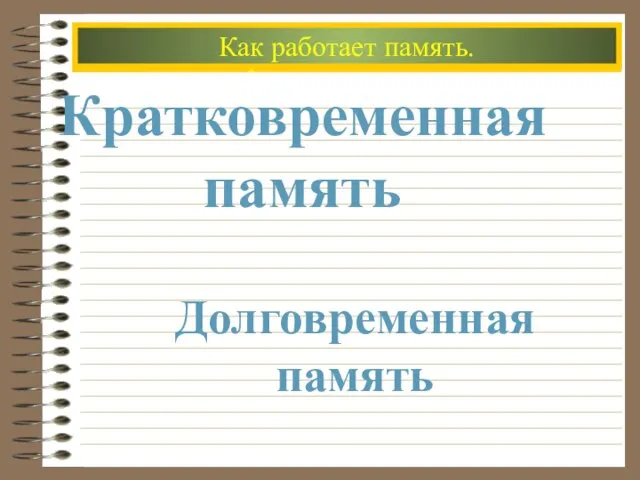 Основной инструмент познания мира Процесс мышления Как работает память. Кратковременная память Долговременная память