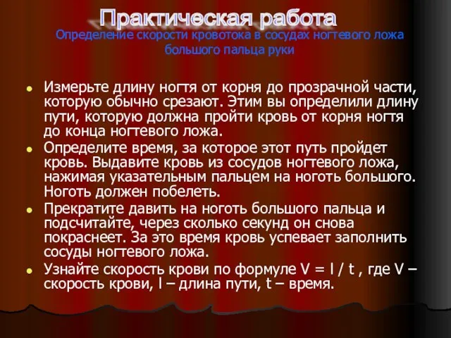 Определение скорости кровотока в сосудах ногтевого ложа большого пальца руки Измерьте длину